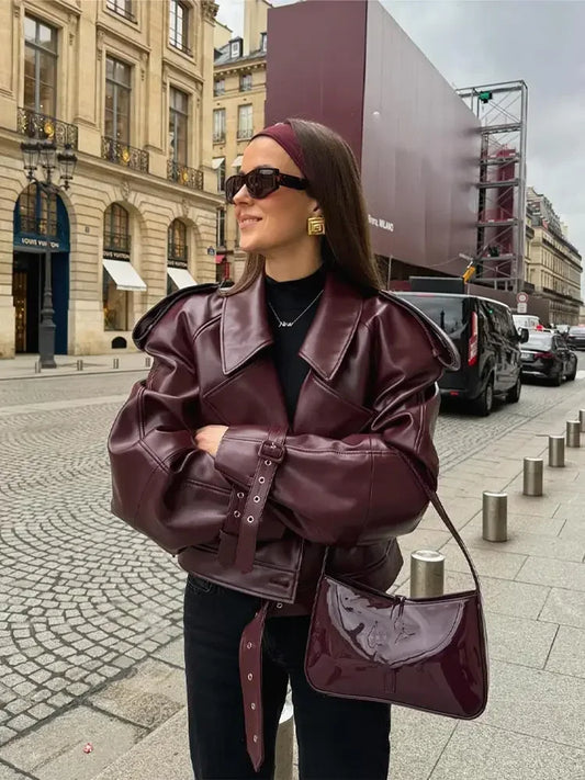 Emilia | Damska oversize kurtka biker z paskiem